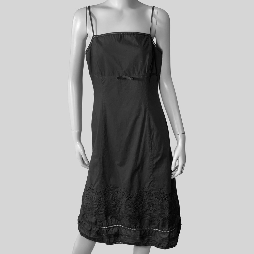 VTG Y2K Express Black Cotton Embroidered Slip Dress Size 12 Goth Coquette